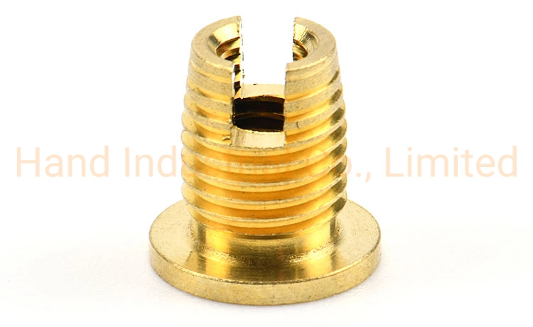 Custom Golden CNC M4 M5 M6 Flange Head Slotted Buttom Self Tapping External Brass Thread Insert